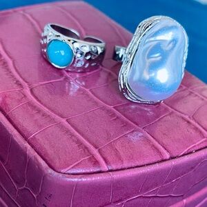 Silver and Blue Stone Ring Set